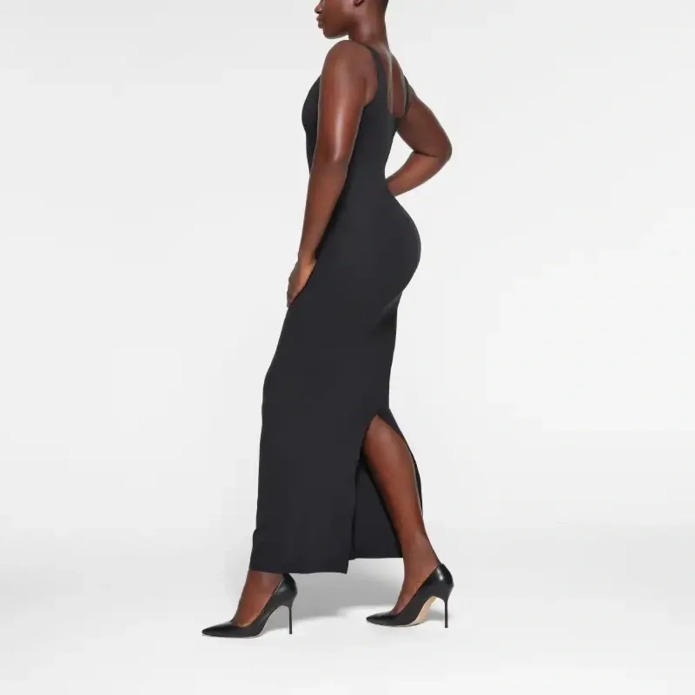 SKIMS Black Bodycon Maxi Dress Square Neck Sleeveless - Picture 6 of 7